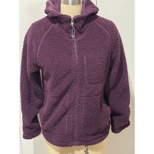 Women's The North Face Purple Teddy sherpa zip front hooded Jacket XS pockets